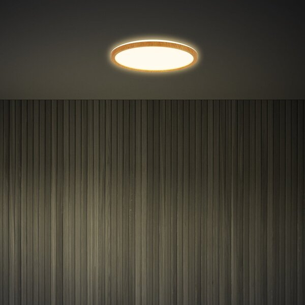 Briloner Φωτιστικό οροφής LED Tava Wood, Ø 29 cm, πλαστικό, 3.000 K, Ξύλου, Σαλόνι / τραπεζαρία, Πλαστικό