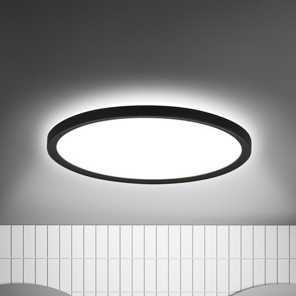 Briloner Φωτιστικό οροφής LED Move Sensor, μαύρο, Ø 29 cm, IP44, 4000K, Μαύρο, Διάδρομος, Πλαστικό
