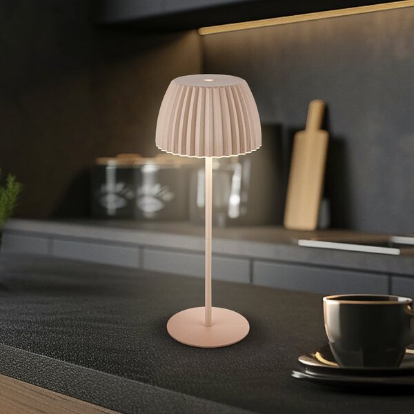 Briloner LED-Ακουστική επιτραπέζια λάμπα Brilo unplugged Riffle, 36 cm, μπεζ, ρυθμιζόμενος, Μπεζ, Σαλόνι / τραπεζαρία, Μέταλλο