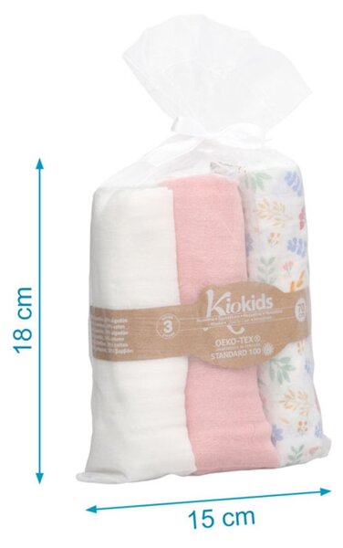Μουσελίνες/Πάνες Αγκαλιάς (Σετ 3τμχ) Kiokids Spring Ροζ 6410