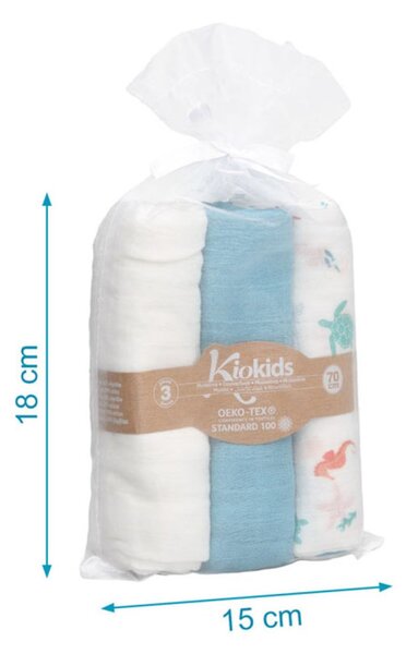 Μουσελίνες/Πάνες Αγκαλιάς (Σετ 3τμχ) Kiokids Ocean Μπλε 6403