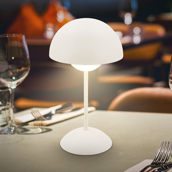 Briloner LED φορητή επιτραπέζια λάμπα Kugle, λευκή, μέταλλο, IP44, ρυθμιζόμενη ένταση, ρυθμιζόμενος, Λευκό, Σαλόνι / τραπεζαρία, Μέταλλο, σύγχρονο