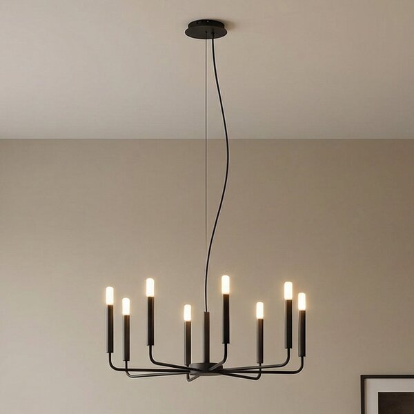 Nowodvorski Lighting Πολυέλαιος ORTO, μαύρος, μέταλλο, Ø 73 cm, 8 φλόγες, Μαύρο, Σαλόνι / τραπεζαρία, Μέταλλο, σύγχρονο, Κρεμαστά πολλαπλής φλόγας