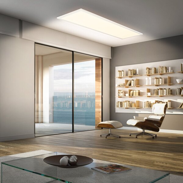 Briloner LED Panel Piatto CCT, IP44, 100 x 25 cm, τηλεχειριστήριο, λευκό, ρυθμιζόμενος, Λευκό, Μελέτη / Γραφείο, Μέταλλο