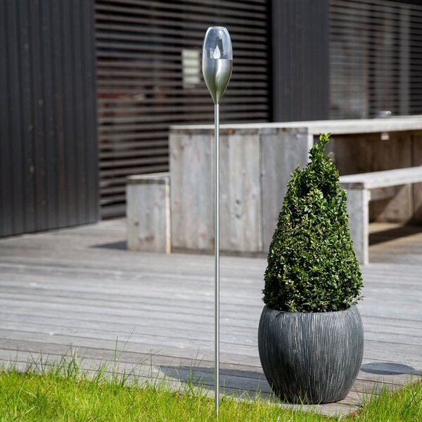 Lindby LED-Solarleuchte Jari, ύψος 122 cm, ανοξείδωτο ατσάλι, διαφανές, Μεταλλικό, Μέταλλο, σύγχρονο
