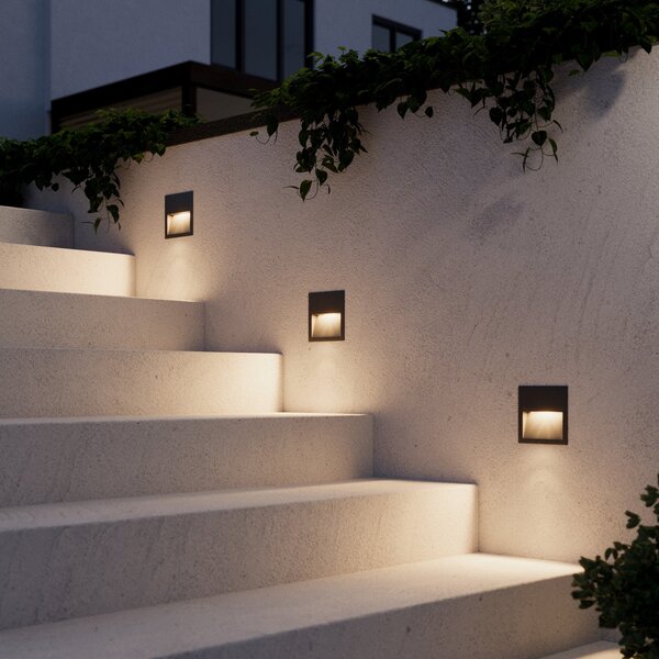 Lucande Φωτιστικό τοίχου LED Loya, 11,5x11,5 cm, γκρι, IP54, Μαύρο, Αλουμίνιο, σύγχρονο, Γωνιακά φωτιστικά
