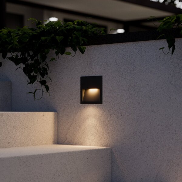 Lucande Φωτιστικό τοίχου LED Loya, 11,5x11,5 cm, γκρι, IP54, Μαύρο, Αλουμίνιο, σύγχρονο, Γωνιακά φωτιστικά
