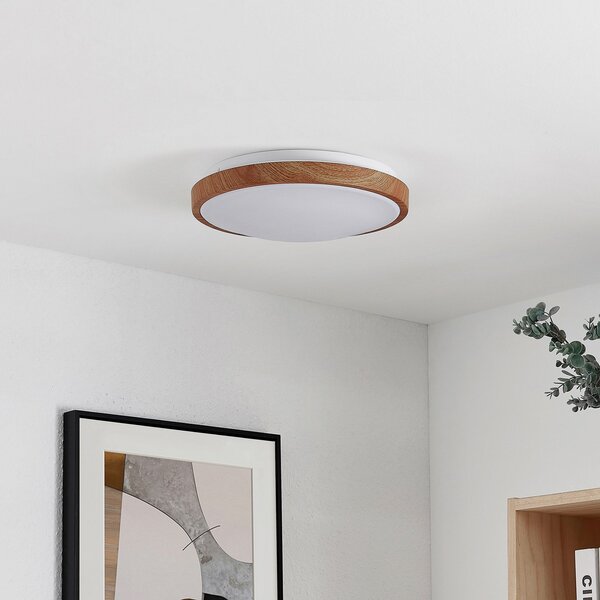 Lindby LED φωτιστικό οροφής Mynte, Ø30cm, εμφάνιση ξύλου, πλαστικό, Ξύλου, Σαλόνι / τραπεζαρία, Πλαστικό, σύγχρονο