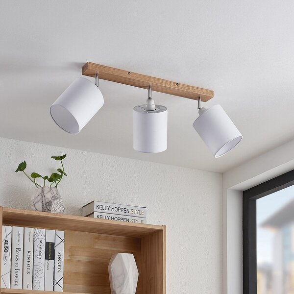Lindby Προβολέας οροφής Imarin, 56 cm, 3 φλόγες, λευκό, ξύλο, ρυθμιζόμενος, Ξύλου, Σαλόνι / τραπεζαρία, Ξύλο, Σκανδιναβικό