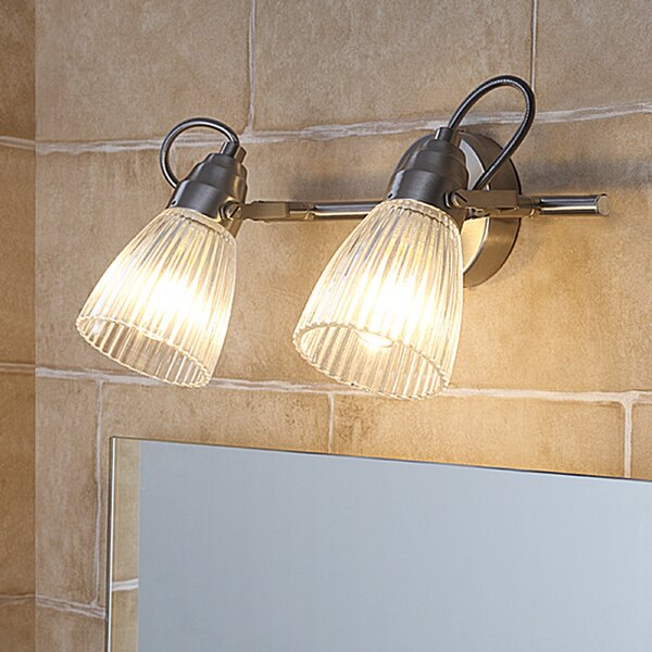 Lindby Φωτιστικό τοίχου μπάνιου Kara, 31 cm, 2 φώτα, γυαλί, IP44, G9, ρυθμιζόμενος, Μεταλλικό, Μπάνιο, Γυαλί, σύγχρονο