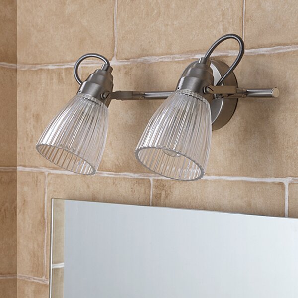 Lindby Φωτιστικό τοίχου μπάνιου Kara, 31 cm, 2 φώτα, γυαλί, IP44, G9, ρυθμιζόμενος, Μεταλλικό, Μπάνιο, Γυαλί, σύγχρονο