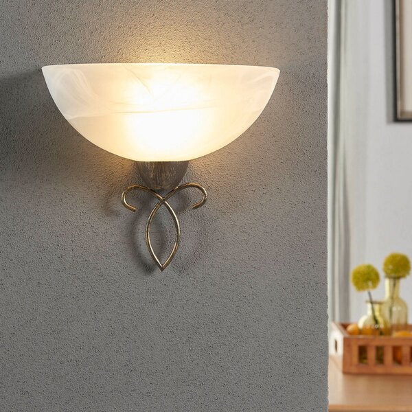 Lindby φωτιστικό τοίχου Mohija, 25 cm, μαύρο/χρυσό, γυαλί, E27, ρυθμιζόμενος, Μαύρο, Σαλόνι / τραπεζαρία, Γυαλί, Αντίκα