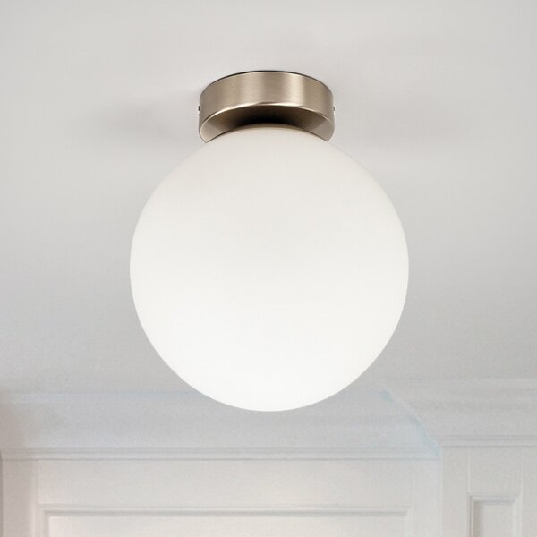 Lindby φωτιστικό οροφής Lennie, λευκό, γυαλί, Ø 20 cm, IP44, E27, ρυθμιζόμενος, Λευκό, Μπάνιο, Γυαλί, σύγχρονο, Σφαίρα