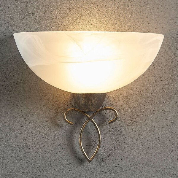 Lindby φωτιστικό τοίχου Mohija, 25 cm, μαύρο/χρυσό, γυαλί, E27, ρυθμιζόμενος, Μαύρο, Σαλόνι / τραπεζαρία, Γυαλί, Αντίκα