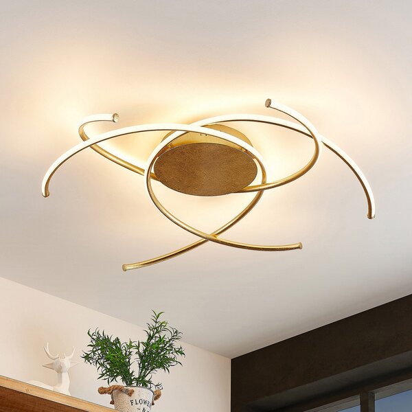 Lindby LED φωτιστικό οροφής Yareli, χρυσό, μέταλλο, Ø 70cm, ρυθμιζόμενος, Χρυσό / Ορείχαλκου, Σαλόνι / τραπεζαρία, Μέταλλο, σύγχρονο