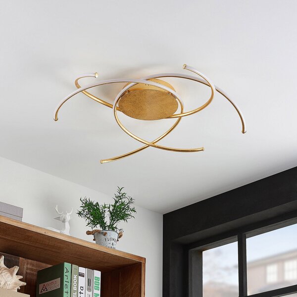 Lindby LED φωτιστικό οροφής Yareli, χρυσό, μέταλλο, Ø 70cm, ρυθμιζόμενος, Χρυσό / Ορείχαλκου, Σαλόνι / τραπεζαρία, Μέταλλο, σύγχρονο
