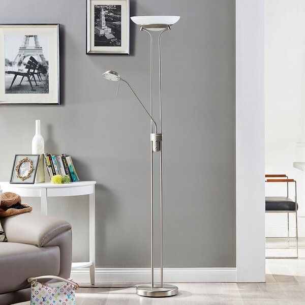Lindby LED φωτιστικό δαπέδου Yveta, νικελίου, μεταλλικό, με δυνατότητα ρύθμισης, ρυθμιζόμενος, Μεταλλικό, Σαλόνι / τραπεζαρία, Μέταλλο, σύγχρονο, Φως ανάγνωσης