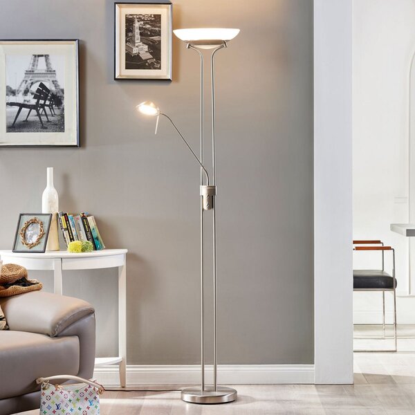 Lindby LED φωτιστικό δαπέδου Yveta, νικελίου, μεταλλικό, με δυνατότητα ρύθμισης, ρυθμιζόμενος, Μεταλλικό, Σαλόνι / τραπεζαρία, Μέταλλο, σύγχρονο, Φως ανάγνωσης