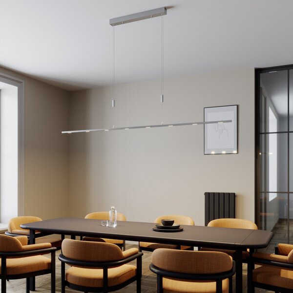 Lucande LED κρεμαστό φωτιστικό Arnik, 180 cm, χρώματος νικελίου, ρυθμιζόμενο, ρυθμιζόμενος, Μεταλλικό, Σαλόνι / τραπεζαρία, Μέταλλο, σύγχρονο