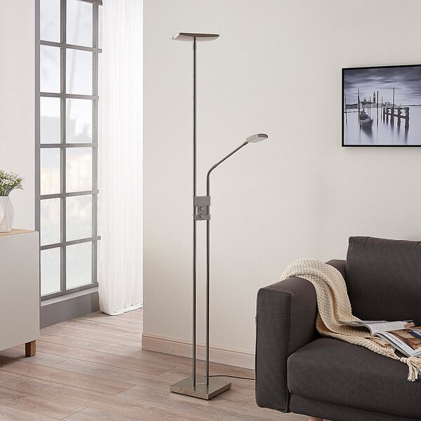Lindby LED-Stehlamp Jonne, γωνιακή, βραχίονας ανάγνωσης, ρυθμιζόμενη ένταση, ρυθμιζόμενος, Μεταλλικό, Σαλόνι / τραπεζαρία, Μέταλλο, σύγχρονο, Φως ανάγνωσης