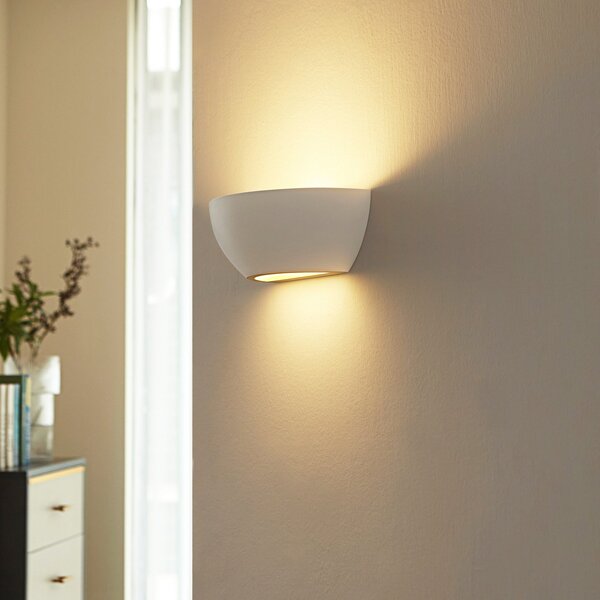 Lindby wallwasher Jimmy, λευκό, γύψος, ημικυκλικό, 24cm, E14, ρυθμιζόμενος, Λευκό, Σαλόνι / τραπεζαρία, Γύψος / πηλός, σύγχρονο