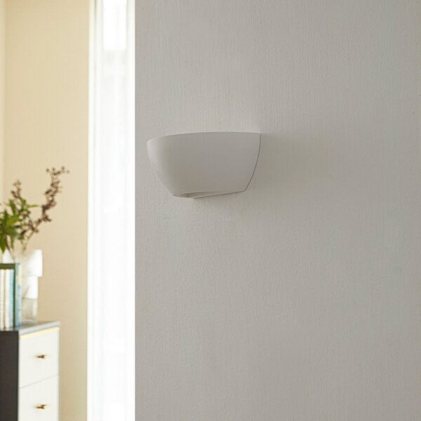 Lindby wallwasher Jimmy, λευκό, γύψος, ημικυκλικό, 24cm, E14, ρυθμιζόμενος, Λευκό, Σαλόνι / τραπεζαρία, Γύψος / πηλός, σύγχρονο