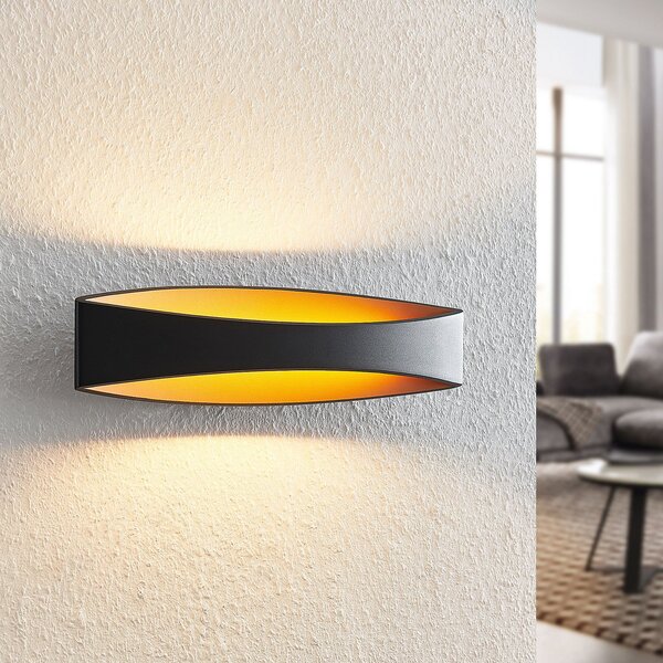 Arcchio Φωτιστικό τοίχου LED Jelle, 44 cm, μαύρο/χρυσό, πάνω/κάτω, Μαύρο, Σαλόνι / τραπεζαρία, Μέταλλο, σύγχρονο