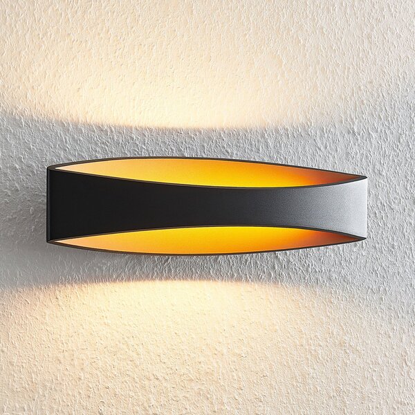Arcchio Φωτιστικό τοίχου LED Jelle, 44 cm, μαύρο/χρυσό, πάνω/κάτω, Μαύρο, Σαλόνι / τραπεζαρία, Μέταλλο, σύγχρονο