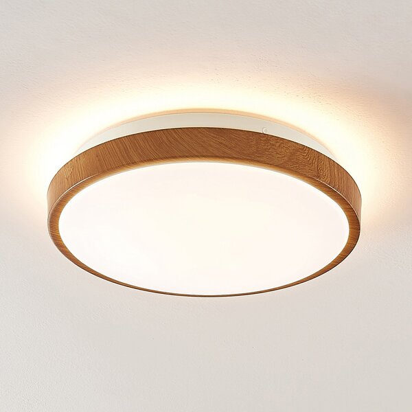 Lindby LED φωτιστικό οροφής Mendosa, στρογγυλό, ανοιχτόχρωμο ξύλο, Ø 29cm, Ξύλου, Σαλόνι / τραπεζαρία, Πλαστικό, σύγχρονο