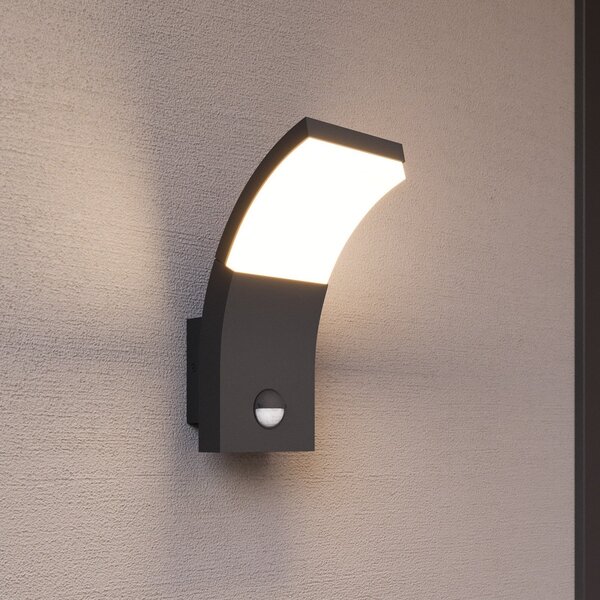Lucande LED φωτιστικό τοίχου Timm, αισθητήρας, 20cm, ανθρακί, IP54, Μαύρο, Αλουμίνιο, σύγχρονο, Γωνιακός τοίχος