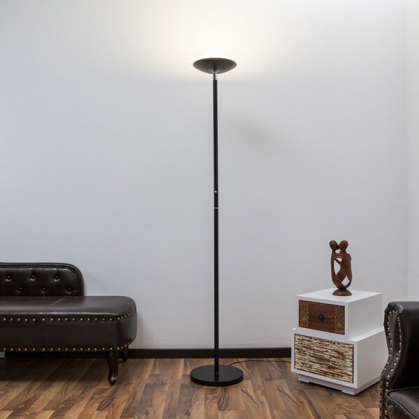 Lindby Λάμπα δαπέδου LED Malea, μαύρη, μεταλλική, με ρυθμιζόμενη ένταση, ρυθμιζόμενος, Μαύρο, Σαλόνι / τραπεζαρία, Μέταλλο, σύγχρονο