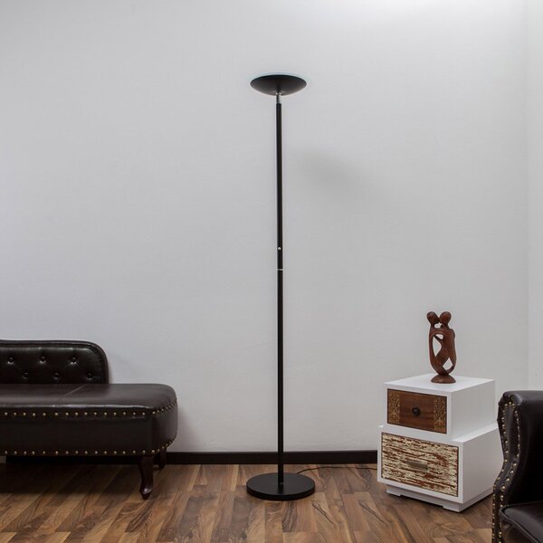 Lindby Λάμπα δαπέδου LED Malea, μαύρη, μεταλλική, με ρυθμιζόμενη ένταση, ρυθμιζόμενος, Μαύρο, Σαλόνι / τραπεζαρία, Μέταλλο, σύγχρονο