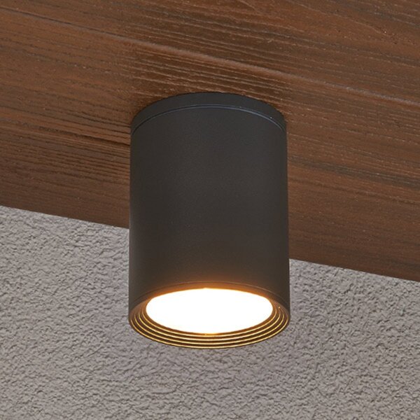 Lucande Προβολέας οροφής Minna, ανθρακί, 14cm, IP54, E27, Μαύρο, Αλουμίνιο, σύγχρονο