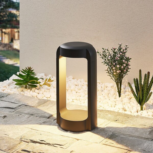 Lucande LED φωτιστικό βάθρο Habsa, 30 cm, ανθρακί, μέταλλο, Μαύρο, Μέταλλο, σύγχρονο