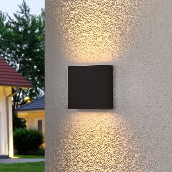 Lucande Εξωτερικό φωτιστικό τοίχου LED Trixy, ανθρακί, μεταλλικό, IP54, Μαύρο, Μέταλλο, σύγχρονο