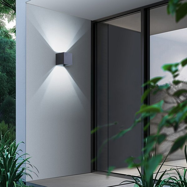 Lindby Smart LED εξωτερικό φωτιστικό τοίχου Dara γκρι γωνιακό CCT RGB Tuya, ρυθμιζόμενος, Γκρι, Αλουμίνιο, σύγχρονο