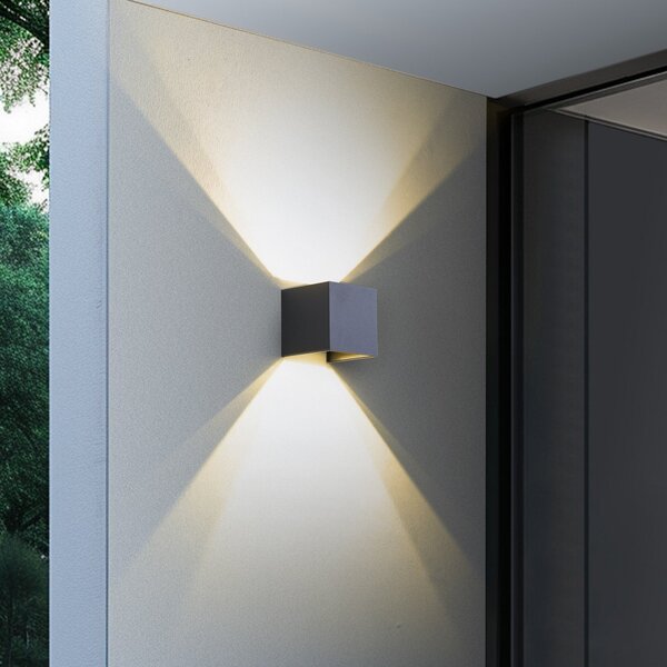 Lindby Smart LED εξωτερικό φωτιστικό τοίχου Dara γκρι γωνιακό CCT RGB Tuya, ρυθμιζόμενος, Γκρι, Αλουμίνιο, σύγχρονο
