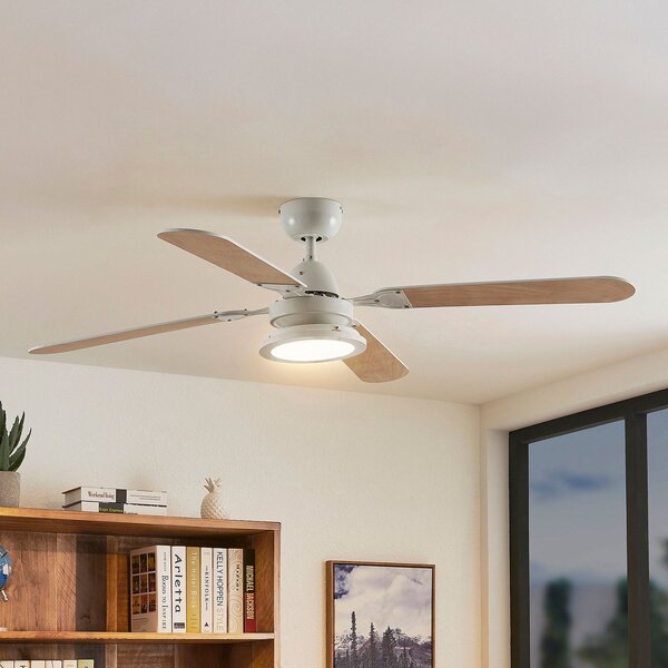 Lindby Ανεμιστήρας οροφής LED Tedric, λευκός, αθόρυβος, Ø 133 cm, Λευκό, Σαλόνι / τραπεζαρία, Μέταλλο, Vintage