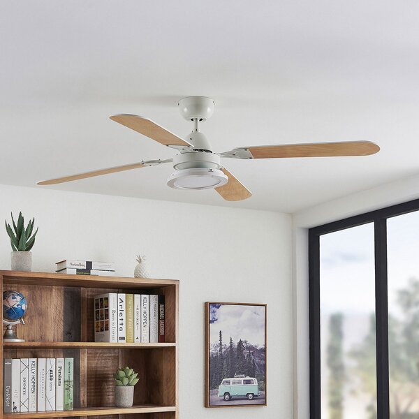 Lindby Ανεμιστήρας οροφής LED Tedric, λευκός, αθόρυβος, Ø 133 cm, Λευκό, Σαλόνι / τραπεζαρία, Μέταλλο, Vintage