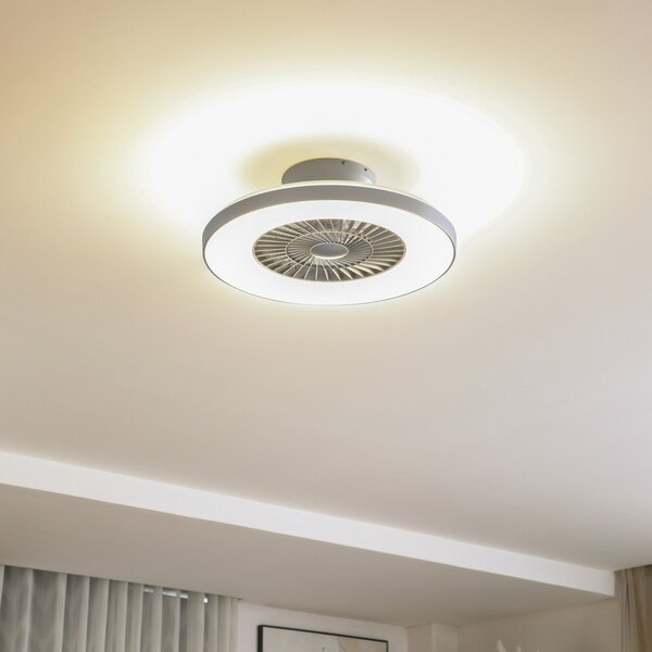 Lindby Smart LED ανεμιστήρας οροφής Paavo, ασημί, αθόρυβος, Tuya, ρυθμιζόμενος, Γκρι, Σαλόνι / τραπεζαρία, Πλαστικό, σύγχρονο