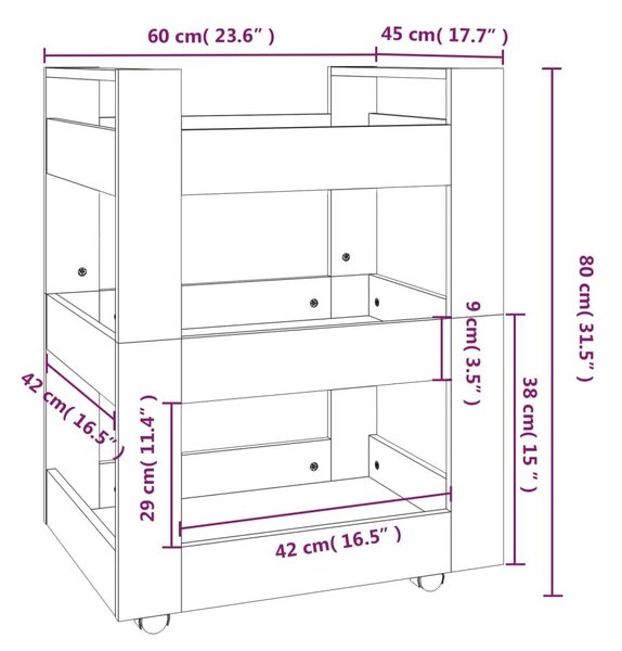 Τρόλεϊ Κουζίνας Γυαλ. Λευκό 60x45x80 εκ. από Επεξεργασμένο Ξύλο - Λευκό