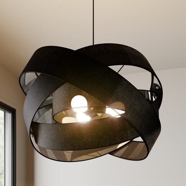Lindby κρεμαστό φωτιστικό Simaria, μαύρο, ύφασμα, Ø 60 cm, E27, ρυθμιζόμενος, Μαύρο, Σαλόνι / τραπεζαρία, Ύφασμα / Κλωστοϋφαντουργία, σύγχρονο
