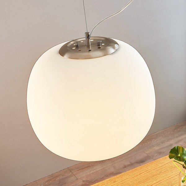 Lindby κρεμαστό φωτιστικό Ginevra, Ø 38 cm, λευκό, γυαλί, E27, ρυθμιζόμενος, Λευκό, Κουζίνα, Γυαλί, σύγχρονο