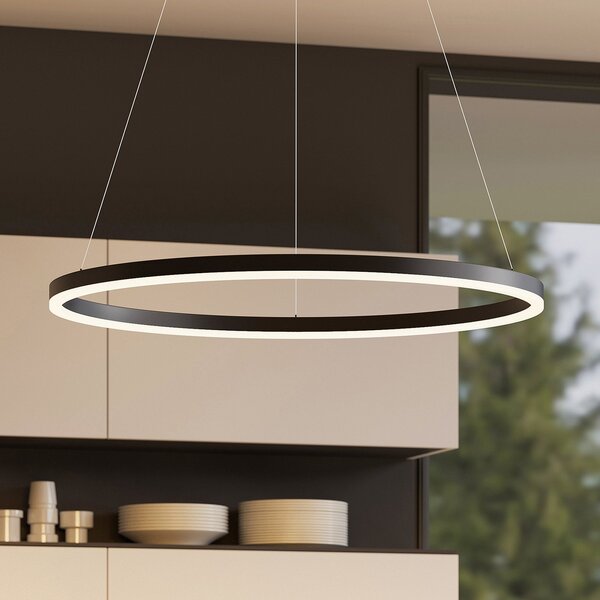 Arcchio Φωτιστικό οροφής LED Albiona, μαύρο, 1 δακτύλιος, Ø 80 cm, ρυθμιζόμενος, Μαύρο, Κουζίνα, Μέταλλο, σύγχρονο