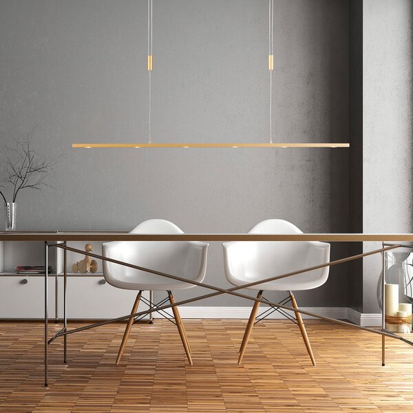 Quitani LED κρεμαστό φωτιστικό Tolu, μήκος 119 cm, ορείχαλκος, ρυθμιζόμενος, Χρυσό / Ορείχαλκου, Σαλόνι / τραπεζαρία, Μέταλλο, σύγχρονο