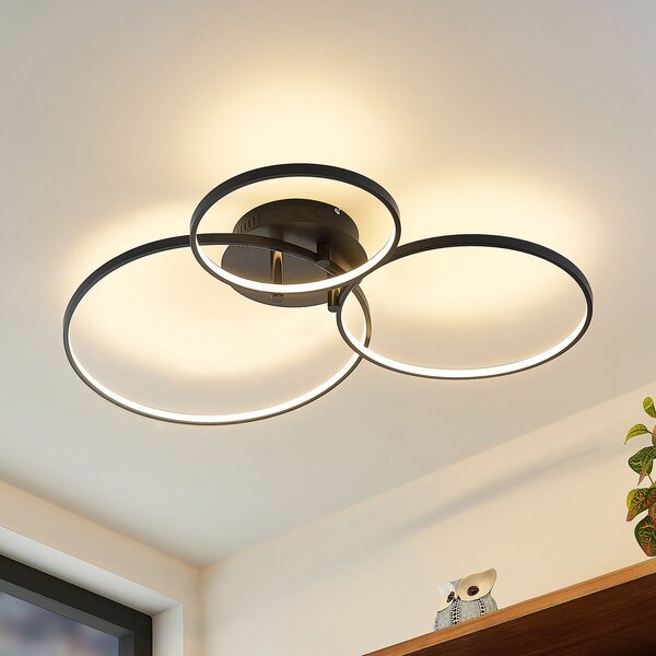 Lindby LED φωτιστικό οροφής Rayk, μαύρο, μεταλλικό, 77 cm, με δυνατότητα, ρυθμιζόμενος, Μαύρο, Σαλόνι / τραπεζαρία, Αλουμίνιο, σύγχρονο