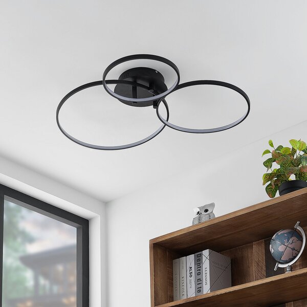 Lindby LED φωτιστικό οροφής Rayk, μαύρο, μεταλλικό, 77 cm, με δυνατότητα, ρυθμιζόμενος, Μαύρο, Σαλόνι / τραπεζαρία, Αλουμίνιο, σύγχρονο