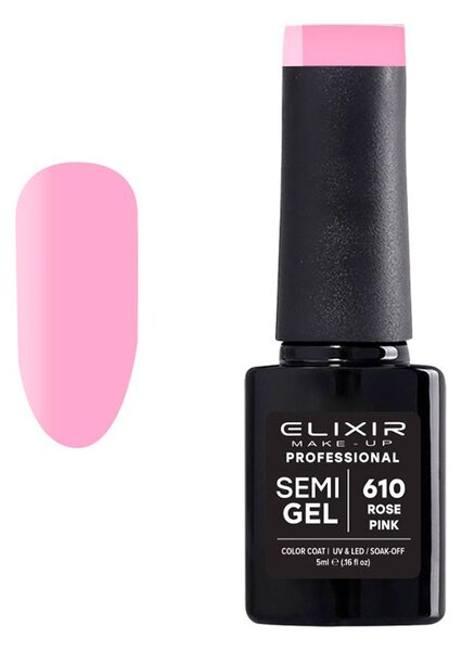 Ημιμόνιμο Βερνίκι Semi Gel 610 Rose Pink 5ml Elixir