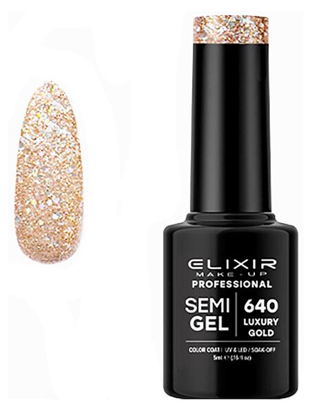 Ημιμόνιμο Βερνίκι Semi Gel 640 Luxury Gold 5ml Elixir