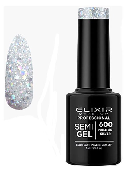 Ημιμόνιμο Βερνίκι Semi Gel 600 Multi 3D Silver 5ml Elixir